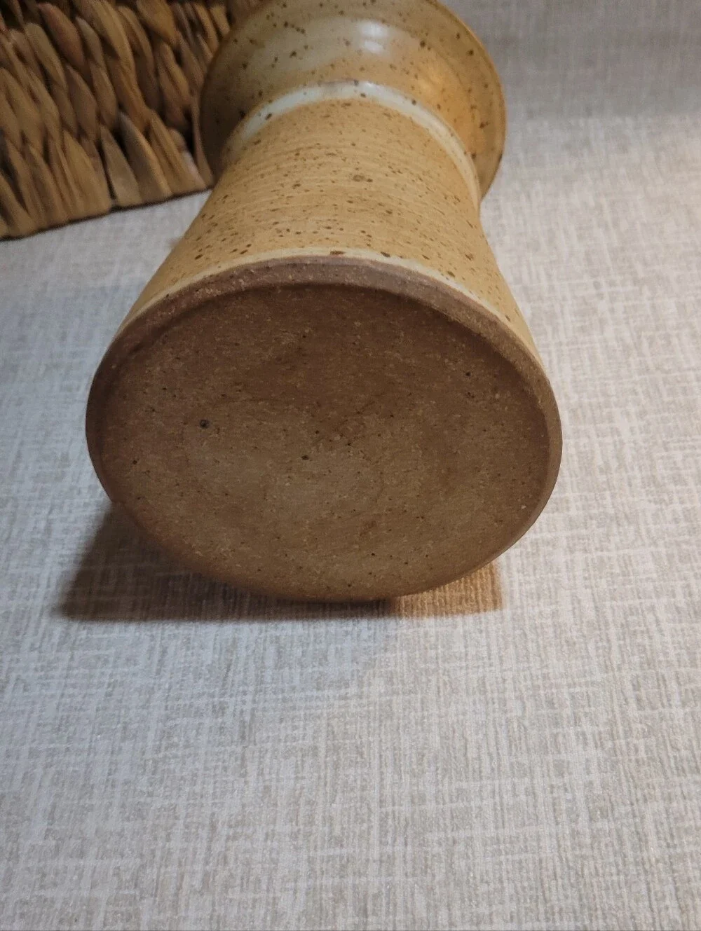 Handcrafted Ceramic Vase in Warm Tan. Vintage Mid Century Pottery